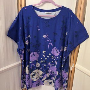 ISAAC MIZRAHI LIVE Sz 4X Blue with Lavender Floral Short Sleeve Top